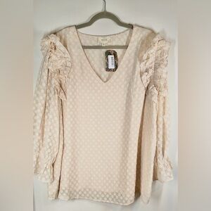 NWT Perch 3x Textured Ruffle Sleeve Polka Dot Top